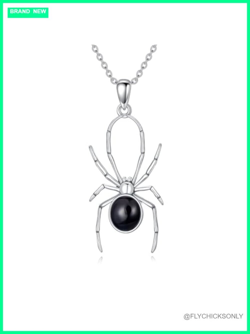Sterling Silver Spider Pendant Necklace with Natural Black Onyx